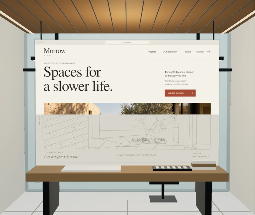 Your idea. Every detail. The sketch opens. Structure, typography and imagery come into focus.
